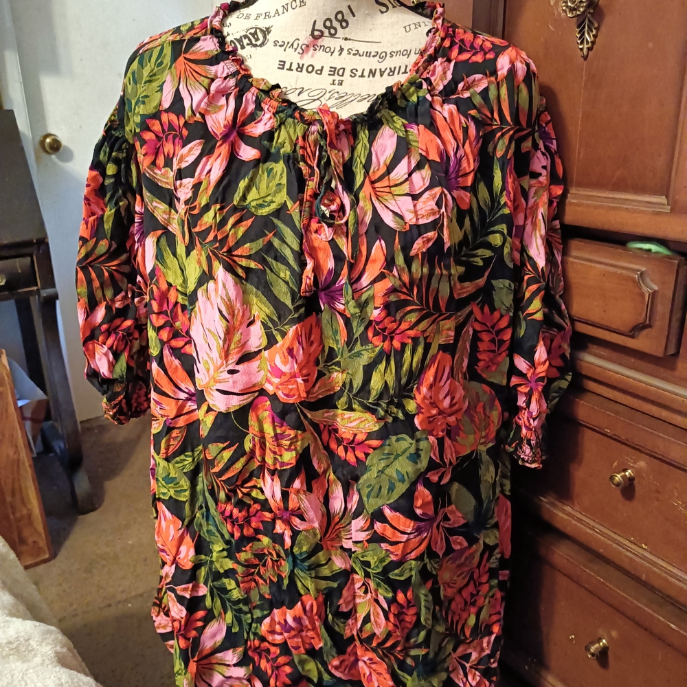 Terra & Sky Floral Blouse - Pink and Green